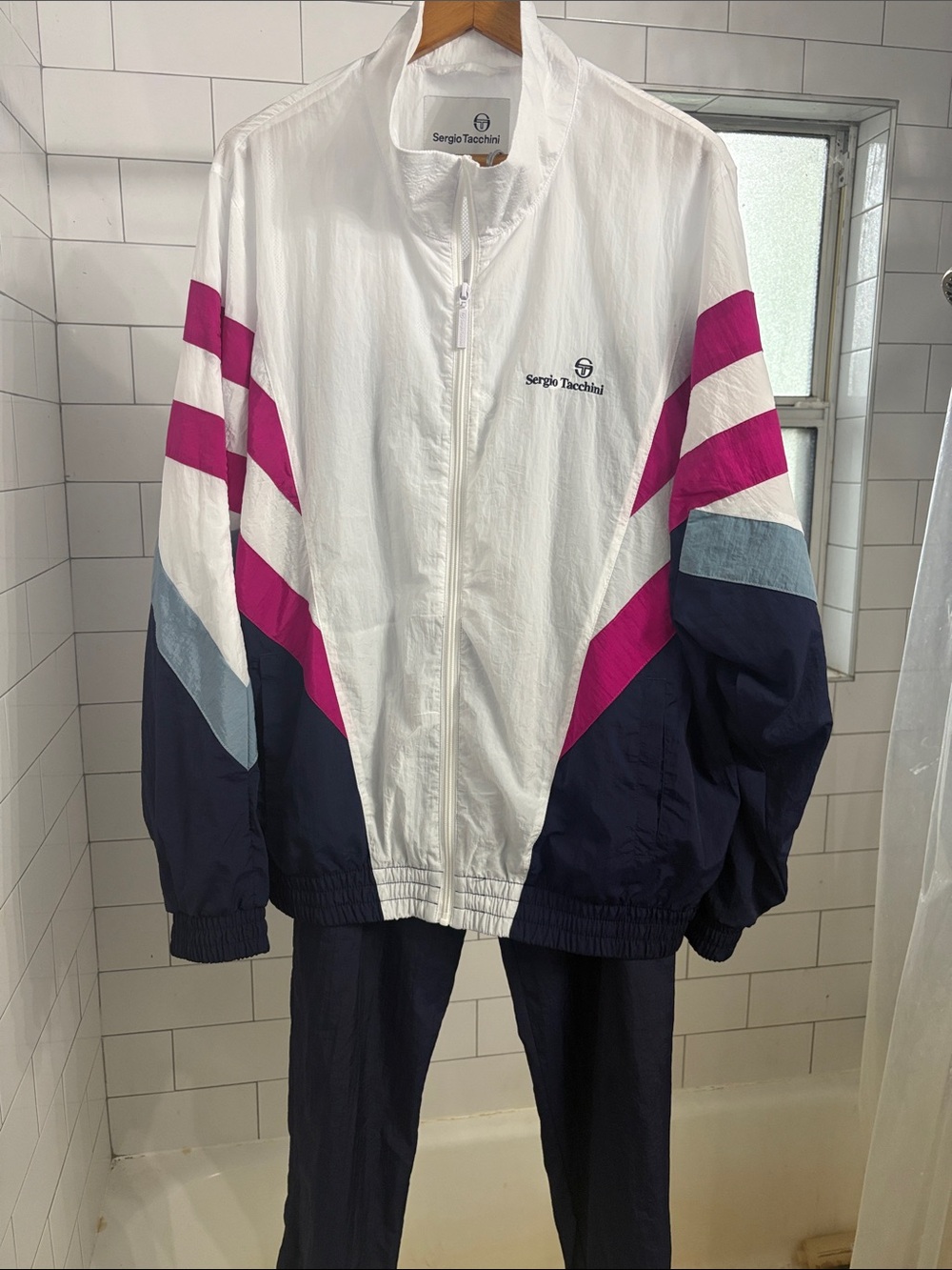 Sergio Tacchini White Windbreaker with Magenta & Navy Accents